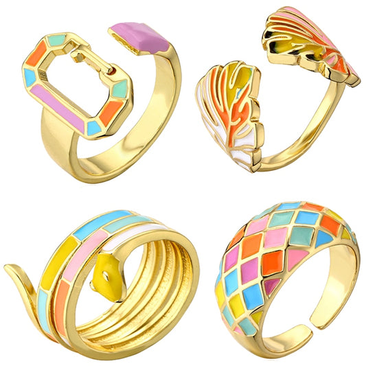 Chic 18K Gold Plated Colorful Rings