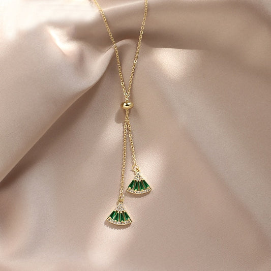 Classic Green Crystal Fan Pendant Necklace