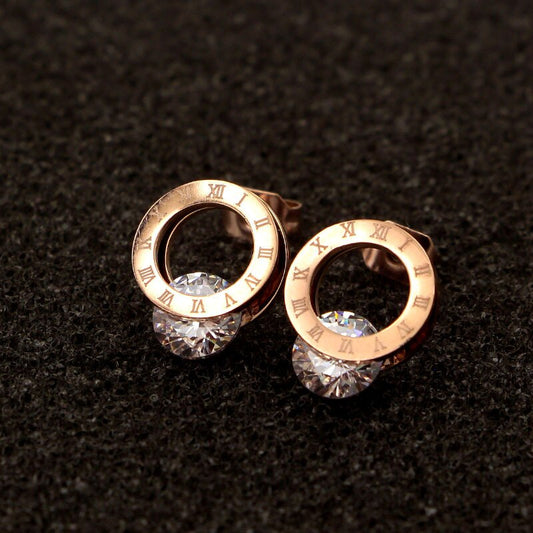 Zirconia Rose Gold 316L Stainless Steel Stud Earrings